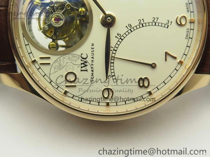 MIROTIME 0209 Portuguese Tourbillon IW504602 RG ZF Best Edition White Dial on Brown Leather Strap Stretchable 7178